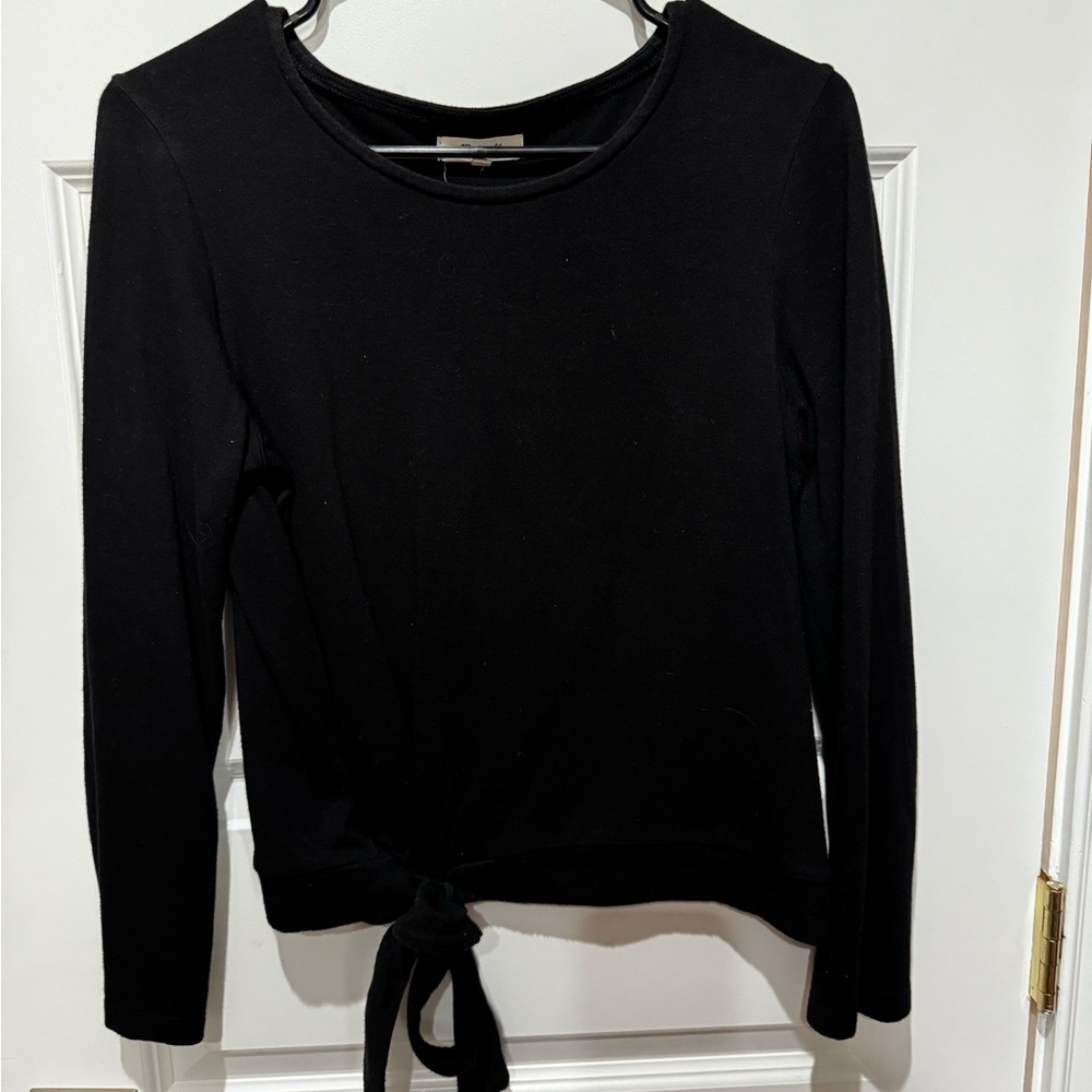 Madewell Tie Front Long Sleeve Black Shirt